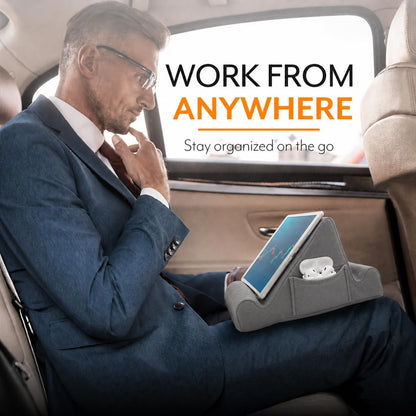 Tablet Lap Cushion - Tablet and Phone Holder for Bed, Flights, and Travel, Two Angled Memory Foam Lap Desk for Reading and Hands Free Viewing, Compatible iPad and Kindle Accessories, Black