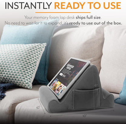 Tablet Lap Cushion - Tablet and Phone Holder for Bed, Flights, and Travel, Two Angled Memory Foam Lap Desk for Reading and Hands Free Viewing, Compatible iPad and Kindle Accessories, Black