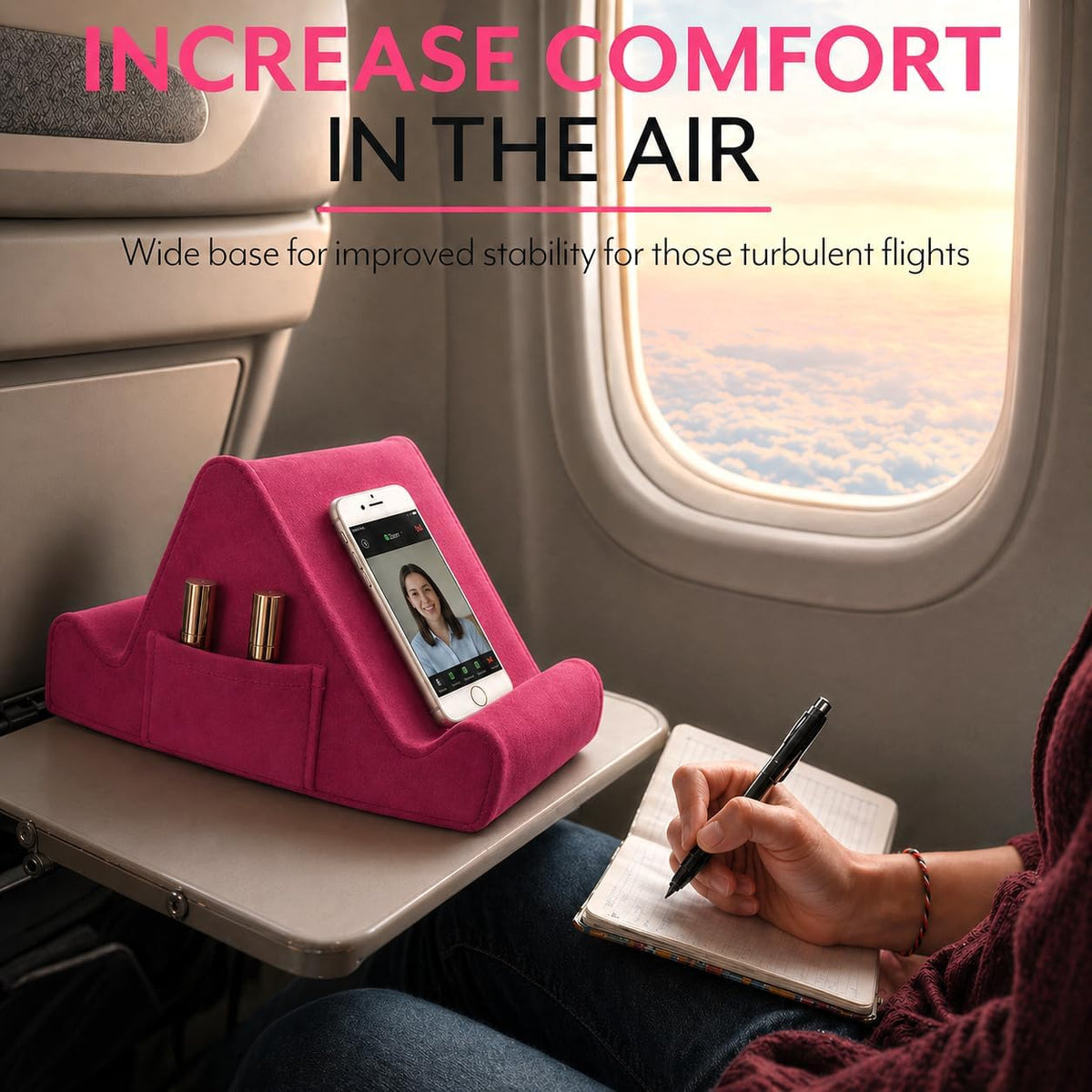 Tablet Lap Cushion - Tablet and Phone Holder for Bed, Flights, and Travel, Two Angled Memory Foam Lap Desk for Reading and Hands Free Viewing, Compatible iPad and Kindle Accessories, Black