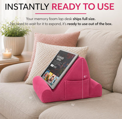Tablet Lap Cushion - Tablet and Phone Holder for Bed, Flights, and Travel, Two Angled Memory Foam Lap Desk for Reading and Hands Free Viewing, Compatible iPad and Kindle Accessories, Black