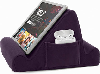 Tablet Lap Cushion - Tablet and Phone Holder for Bed, Flights, and Travel, Two Angled Memory Foam Lap Desk for Reading and Hands Free Viewing, Compatible iPad and Kindle Accessories, Black