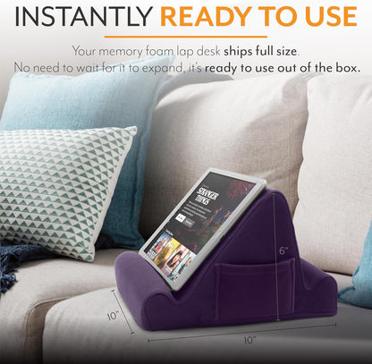 Tablet Lap Cushion - Tablet and Phone Holder for Bed, Flights, and Travel, Two Angled Memory Foam Lap Desk for Reading and Hands Free Viewing, Compatible iPad and Kindle Accessories, Black