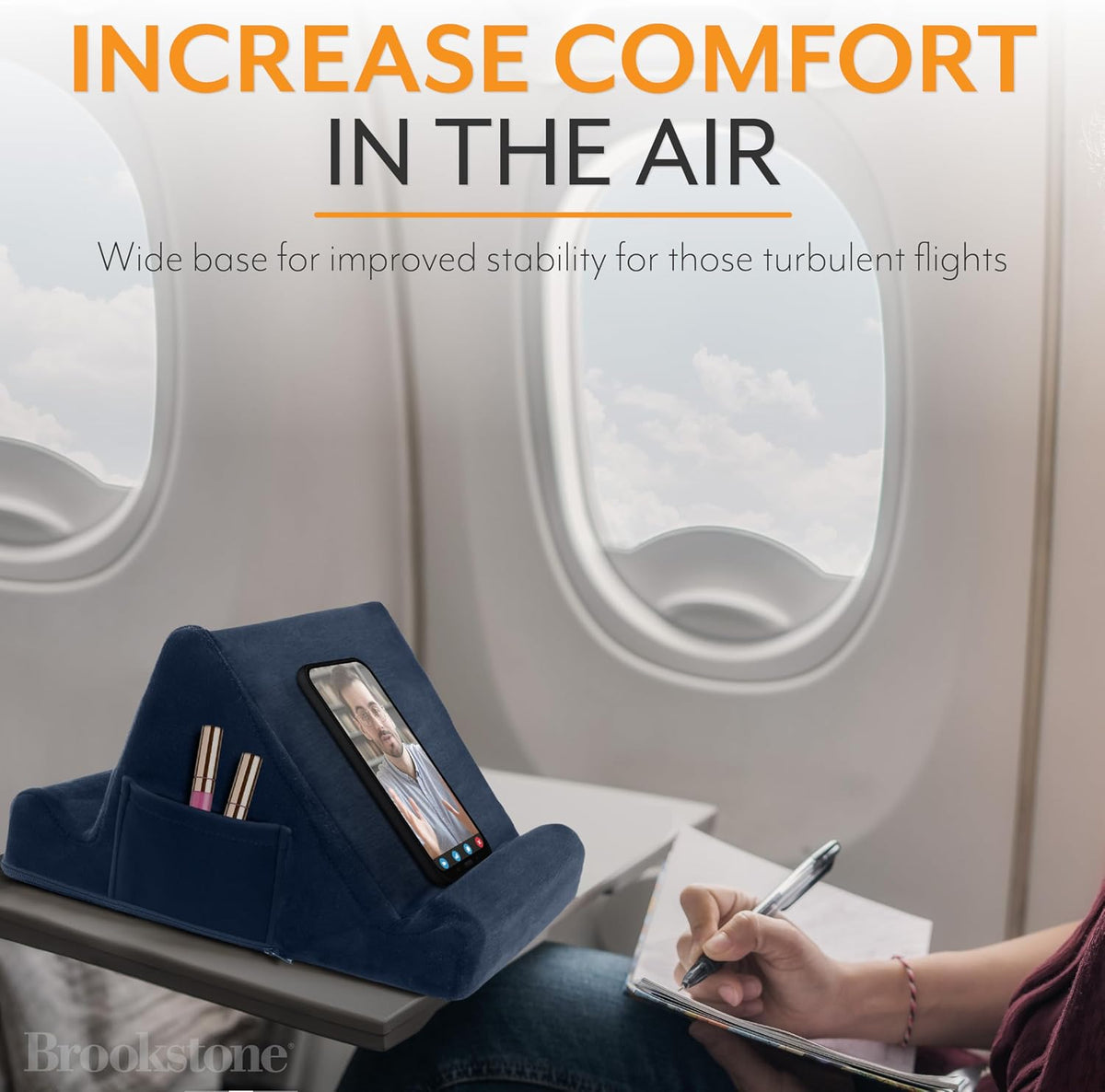 Tablet Lap Cushion - Tablet and Phone Holder for Bed, Flights, and Travel, Two Angled Memory Foam Lap Desk for Reading and Hands Free Viewing, Compatible iPad and Kindle Accessories, Black