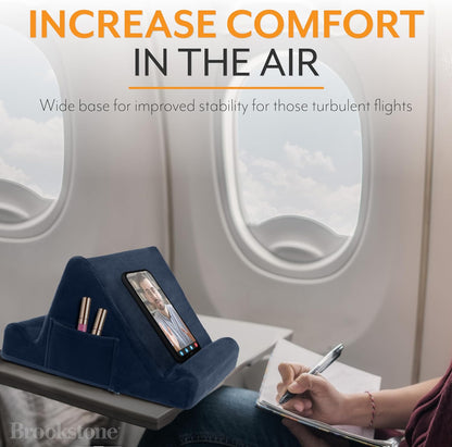 Tablet Lap Cushion - Tablet and Phone Holder for Bed, Flights, and Travel, Two Angled Memory Foam Lap Desk for Reading and Hands Free Viewing, Compatible iPad and Kindle Accessories, Black