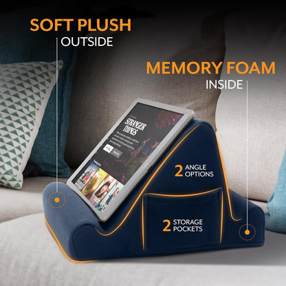 Tablet Lap Cushion - Tablet and Phone Holder for Bed, Flights, and Travel, Two Angled Memory Foam Lap Desk for Reading and Hands Free Viewing, Compatible iPad and Kindle Accessories, Black