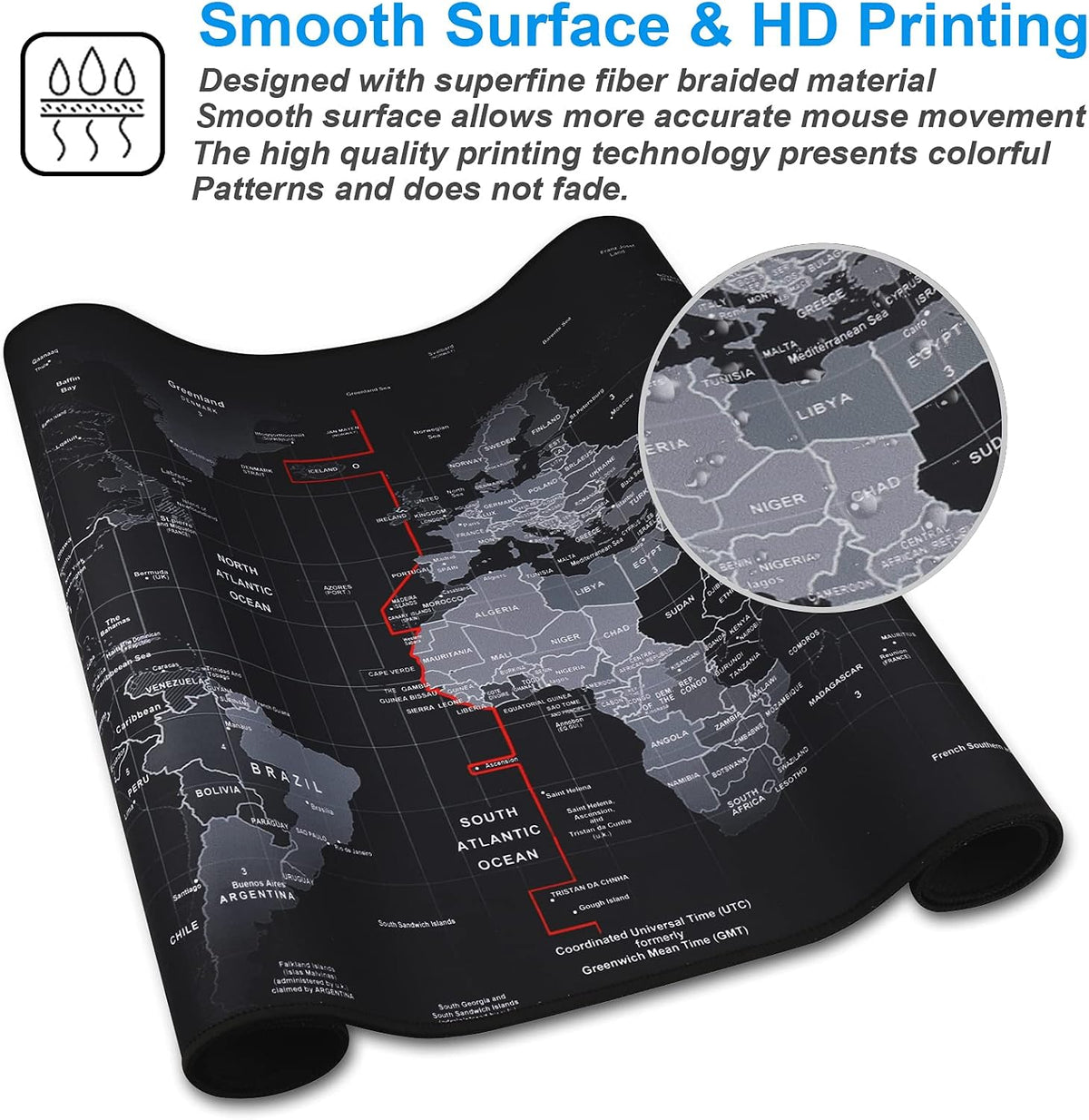 XXL Professional Large Mouse Pad & Computer Game Mouse Mat (35.4x15.7x0.1IN, Map) (90 * 40 Map)