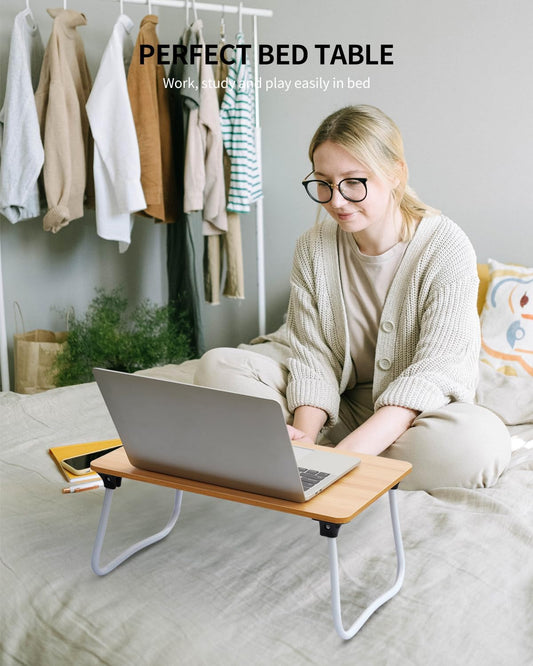 Foldable Lap Desk Laptop Stand Bed Desk Table Tray, Breakfast Serving Tray, Portable & Lightweight Mini Table, Lap Tablet Desk for Sofa Couch Floor - Wood
