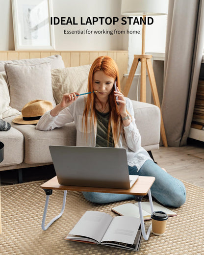 Foldable Lap Desk Laptop Stand Bed Desk Table Tray, Breakfast Serving Tray, Portable & Lightweight Mini Table, Lap Tablet Desk for Sofa Couch Floor - Wood