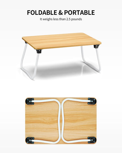 Foldable Lap Desk Laptop Stand Bed Desk Table Tray, Breakfast Serving Tray, Portable & Lightweight Mini Table, Lap Tablet Desk for Sofa Couch Floor - Wood