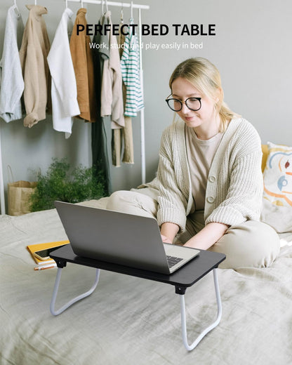 Foldable Lap Desk Laptop Stand Bed Desk Table Tray, Breakfast Serving Tray, Portable & Lightweight Mini Table, Lap Tablet Desk for Sofa Couch Floor - Wood