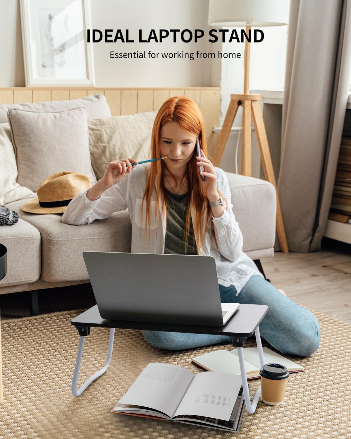 Foldable Lap Desk Laptop Stand Bed Desk Table Tray, Breakfast Serving Tray, Portable & Lightweight Mini Table, Lap Tablet Desk for Sofa Couch Floor - Wood