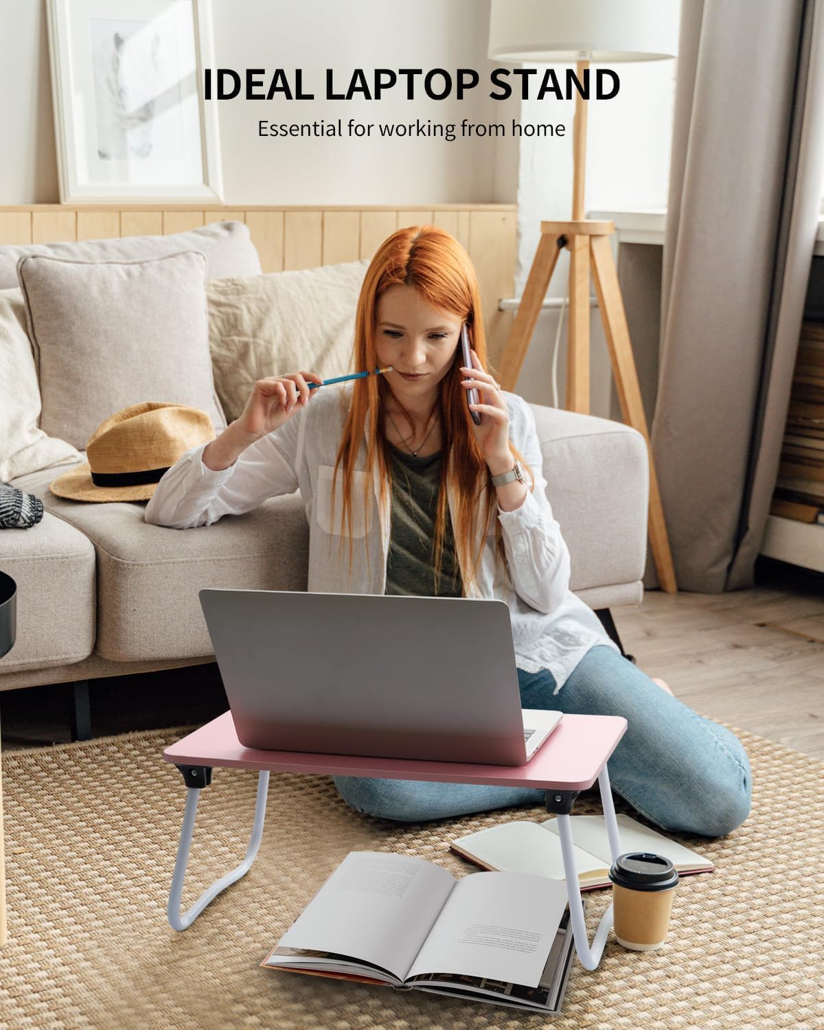 Foldable Lap Desk Laptop Stand Bed Desk Table Tray, Breakfast Serving Tray, Portable & Lightweight Mini Table, Lap Tablet Desk for Sofa Couch Floor - Wood