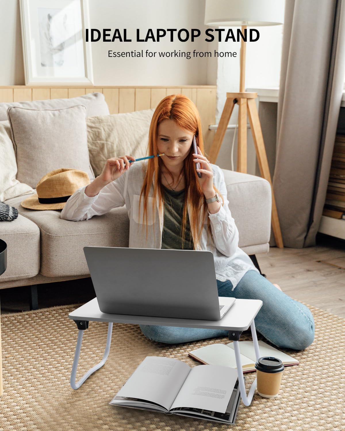 Foldable Lap Desk Laptop Stand Bed Desk Table Tray, Breakfast Serving Tray, Portable & Lightweight Mini Table, Lap Tablet Desk for Sofa Couch Floor - Wood