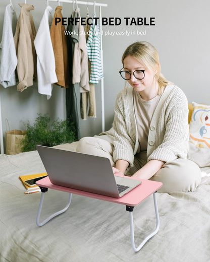 Foldable Lap Desk Laptop Stand Bed Desk Table Tray, Breakfast Serving Tray, Portable & Lightweight Mini Table, Lap Tablet Desk for Sofa Couch Floor - Wood