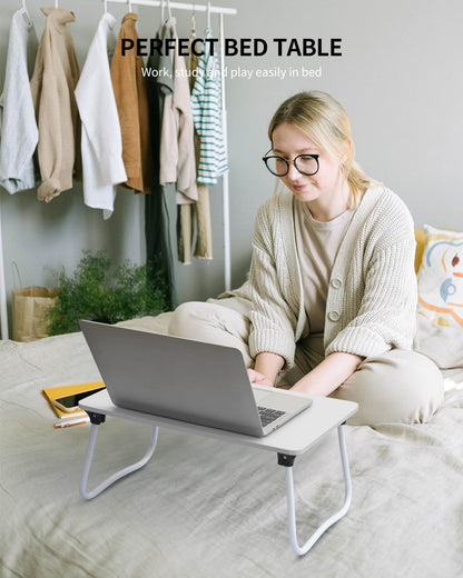 Foldable Lap Desk Laptop Stand Bed Desk Table Tray, Breakfast Serving Tray, Portable & Lightweight Mini Table, Lap Tablet Desk for Sofa Couch Floor - Wood