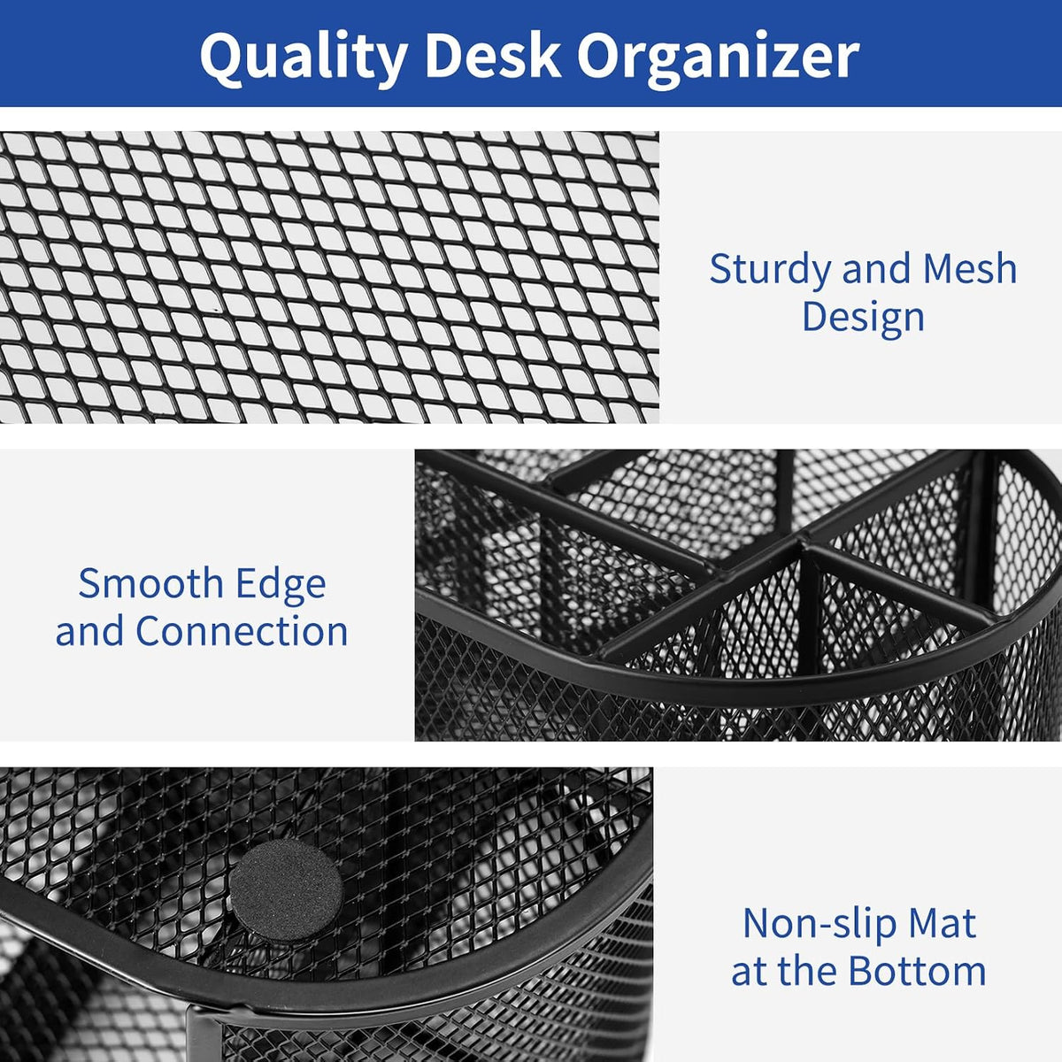 Desk Organizer Black Mesh Pencil Holder 8 Compartments 1 Drawer