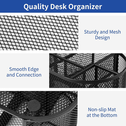 Desk Organizer Black Mesh Pencil Holder 8 Compartments 1 Drawer