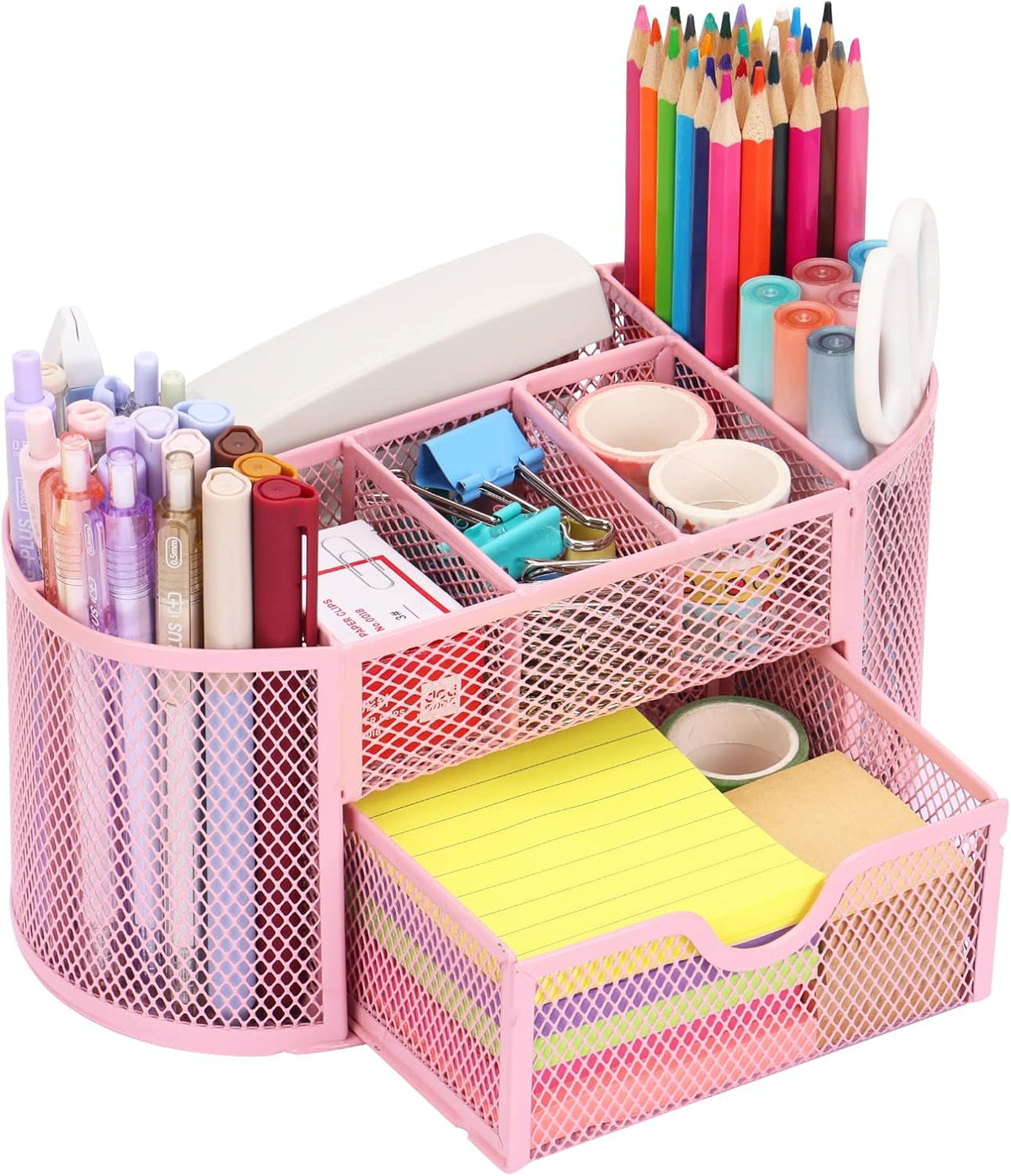 Desk Organizer Black Mesh Pencil Holder 8 Compartments 1 Drawer