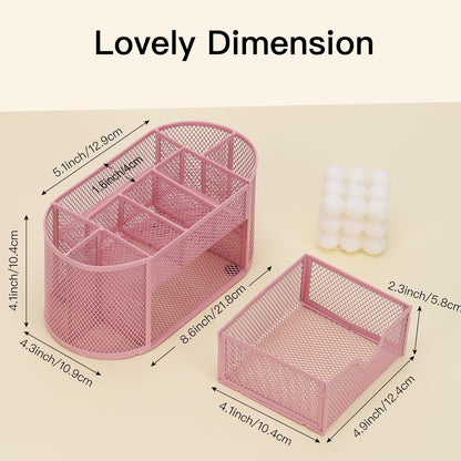 Desk Organizer Black Mesh Pencil Holder 8 Compartments 1 Drawer