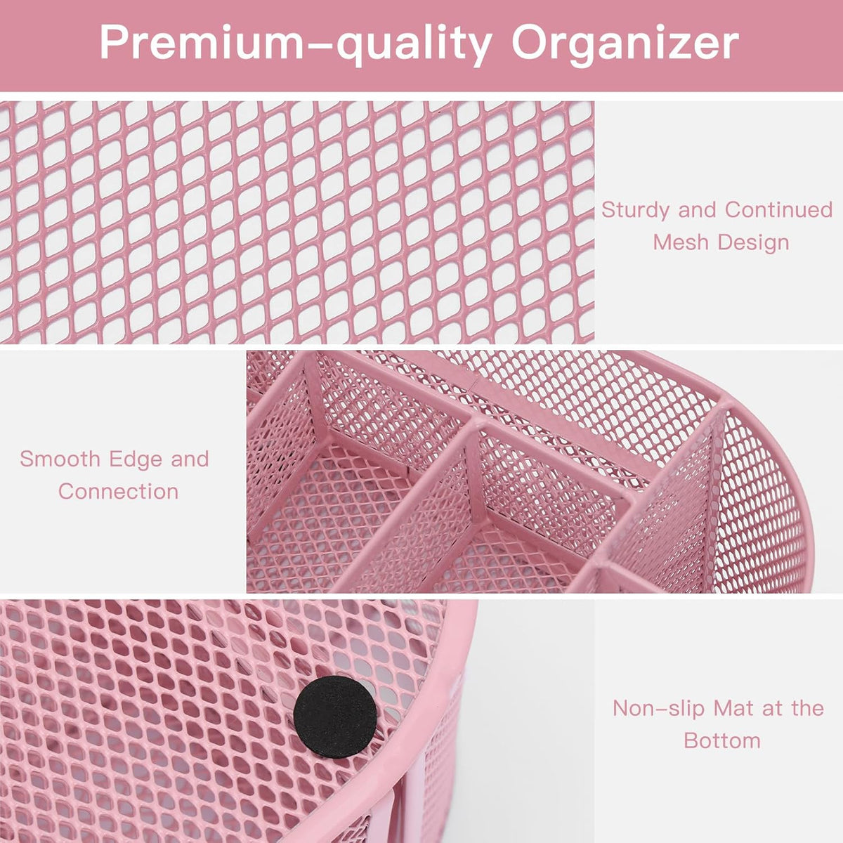 Desk Organizer Black Mesh Pencil Holder 8 Compartments 1 Drawer