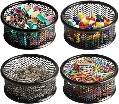 Paper Clip Holder, Paperclip Holders for Desk, Mesh Paper Clip Holder for Desk Binder Wire Mesh Bowls, Paper Clip Dispenser Organizer for Holding Small Parts Office Accessories Black 4 Pack
