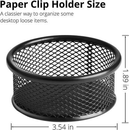 Paper Clip Holder, Paperclip Holders for Desk, Mesh Paper Clip Holder for Desk Binder Wire Mesh Bowls, Paper Clip Dispenser Organizer for Holding Small Parts Office Accessories Black 4 Pack