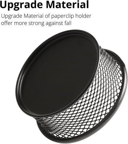 Paper Clip Holder, Paperclip Holders for Desk, Mesh Paper Clip Holder for Desk Binder Wire Mesh Bowls, Paper Clip Dispenser Organizer for Holding Small Parts Office Accessories Black 4 Pack