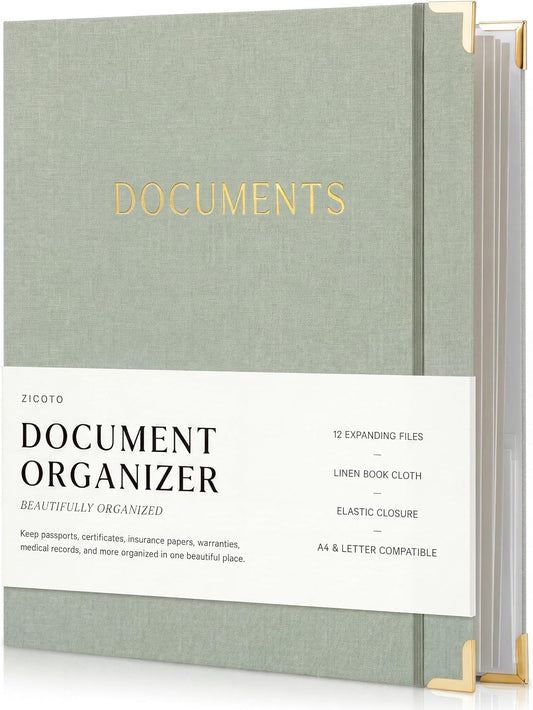 Important Document Organizer Set with Folders - Complete Linen Ring Binder