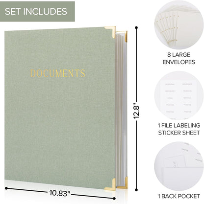 Important Document Organizer Set with Folders - Complete Linen Ring Binder