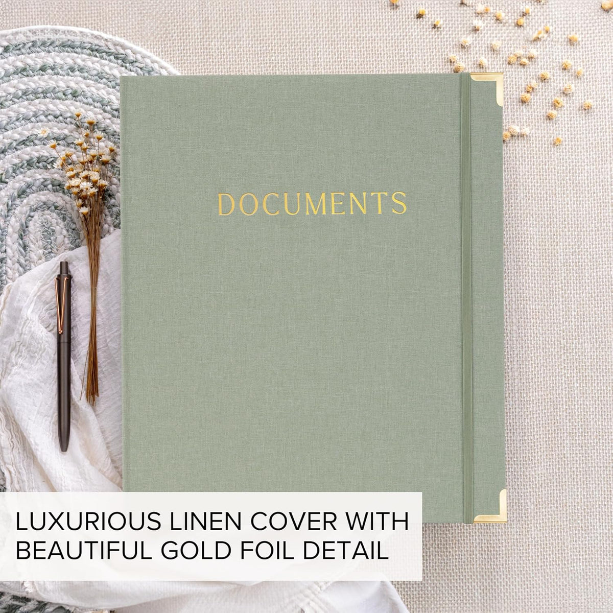 Important Document Organizer Set with Folders - Complete Linen Ring Binder