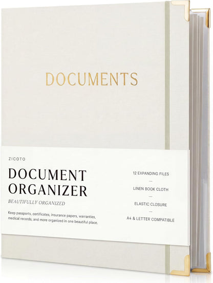Important Document Organizer Set with Folders - Complete Linen Ring Binder