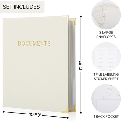 Important Document Organizer Set with Folders - Complete Linen Ring Binder