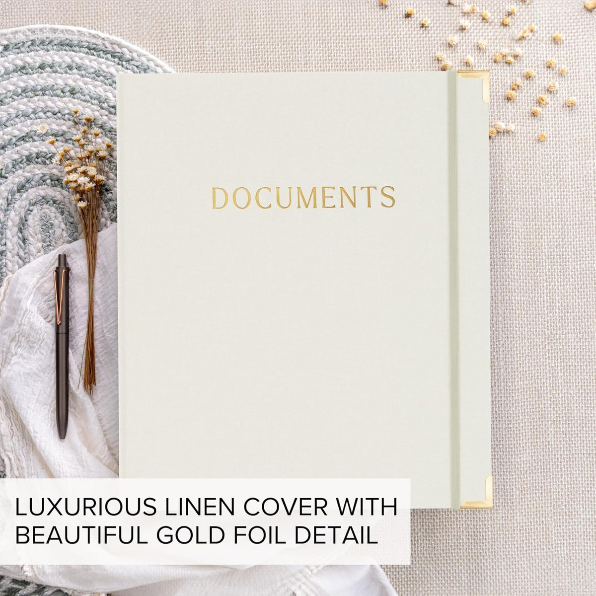 Important Document Organizer Set with Folders - Complete Linen Ring Binder