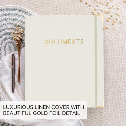 Important Document Organizer Set with Folders - Complete Linen Ring Binder