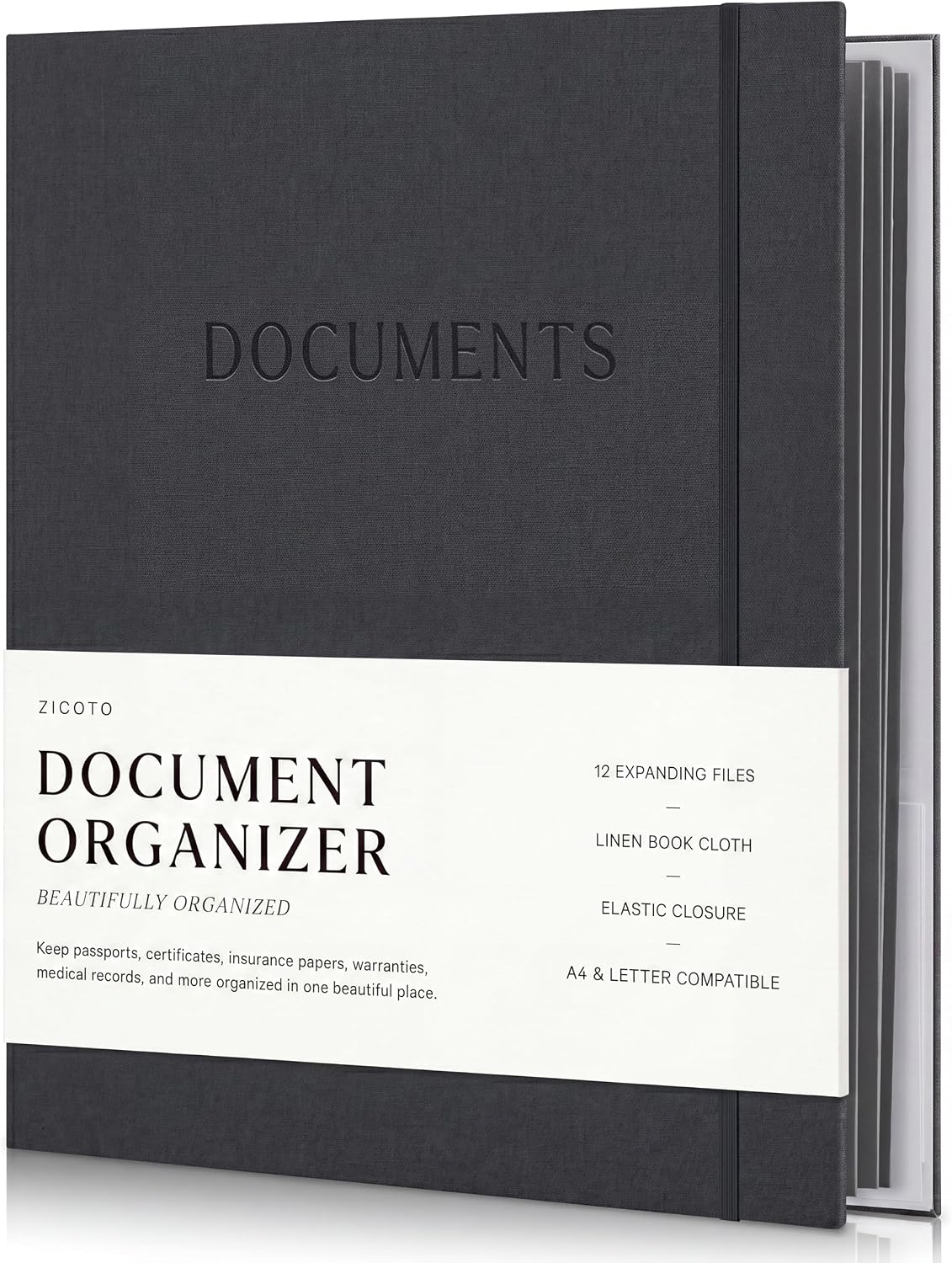Important Document Organizer Set with Folders - Complete Linen Ring Binder