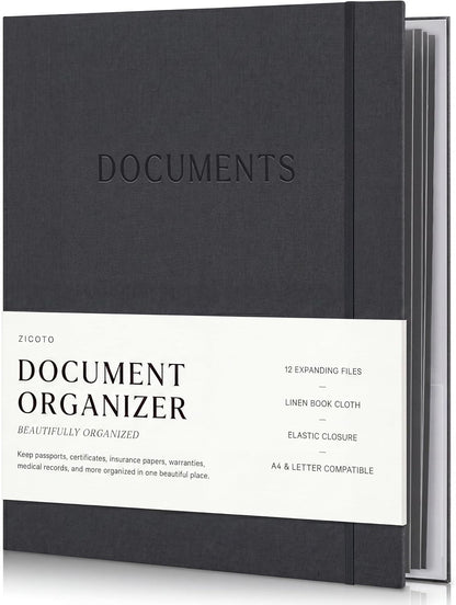 Important Document Organizer Set with Folders - Complete Linen Ring Binder