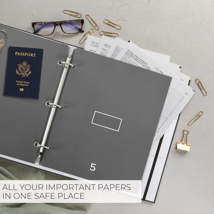 Important Document Organizer Set with Folders - Complete Linen Ring Binder