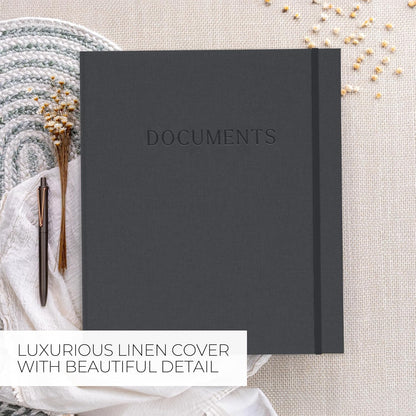 Important Document Organizer Set with Folders - Complete Linen Ring Binder