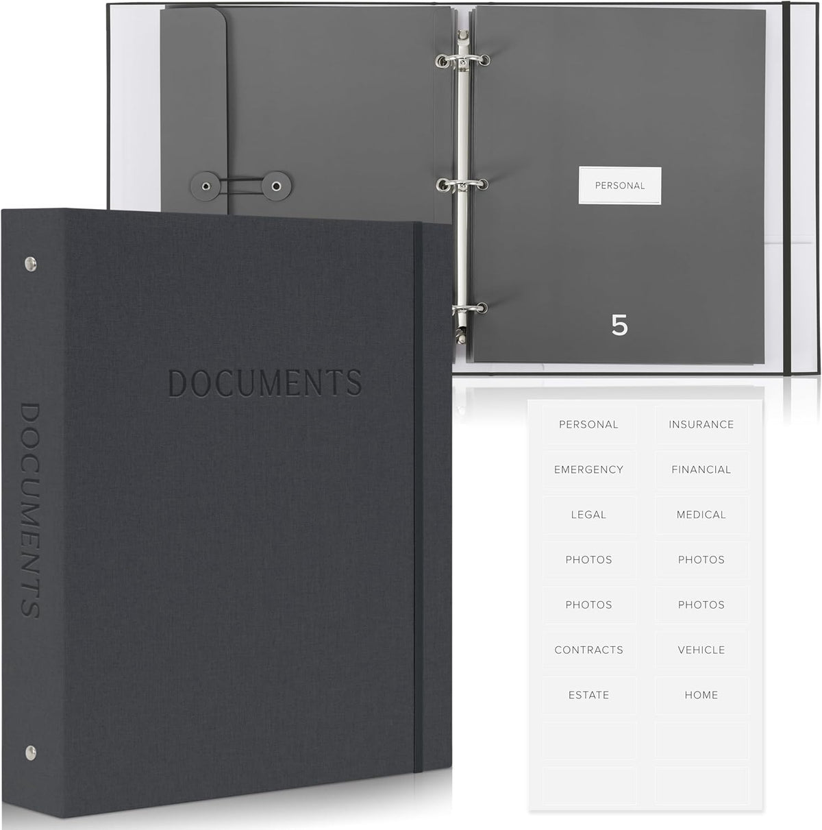 Important Document Organizer Set with Folders - Complete Linen Ring Binder