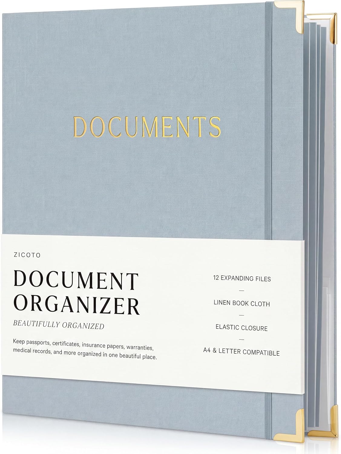 Important Document Organizer Set with Folders - Complete Linen Ring Binder