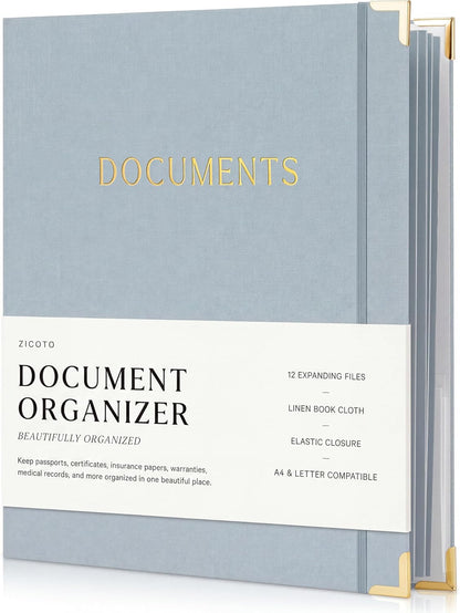 Important Document Organizer Set with Folders - Complete Linen Ring Binder