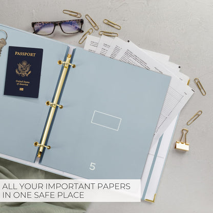 Important Document Organizer Set with Folders - Complete Linen Ring Binder