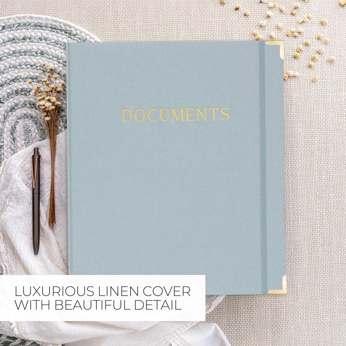 Important Document Organizer Set with Folders - Complete Linen Ring Binder
