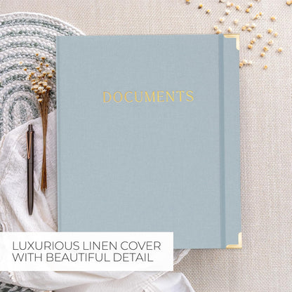 Important Document Organizer Set with Folders - Complete Linen Ring Binder
