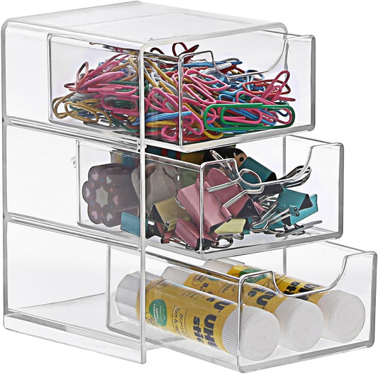 1 Pack Small Acrylic Storage Organizer with Drawers, 3-Layer