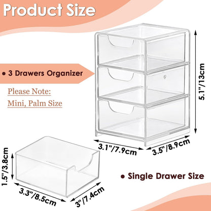 1 Pack Small Acrylic Storage Organizer with Drawers, 3-Layer