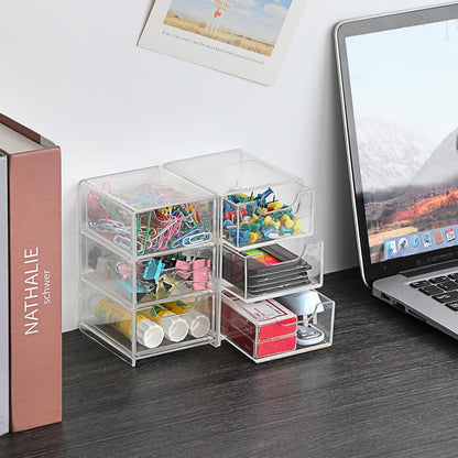 1 Pack Small Acrylic Storage Organizer with Drawers, 3-Layer