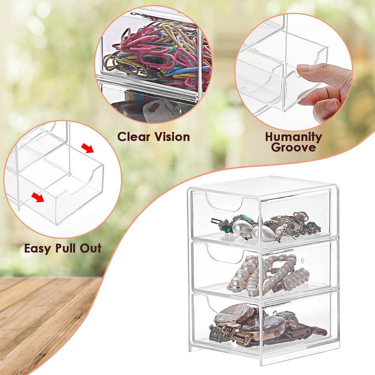 1 Pack Small Acrylic Storage Organizer with Drawers, 3-Layer
