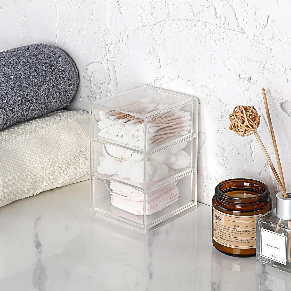 1 Pack Small Acrylic Storage Organizer with Drawers, 3-Layer