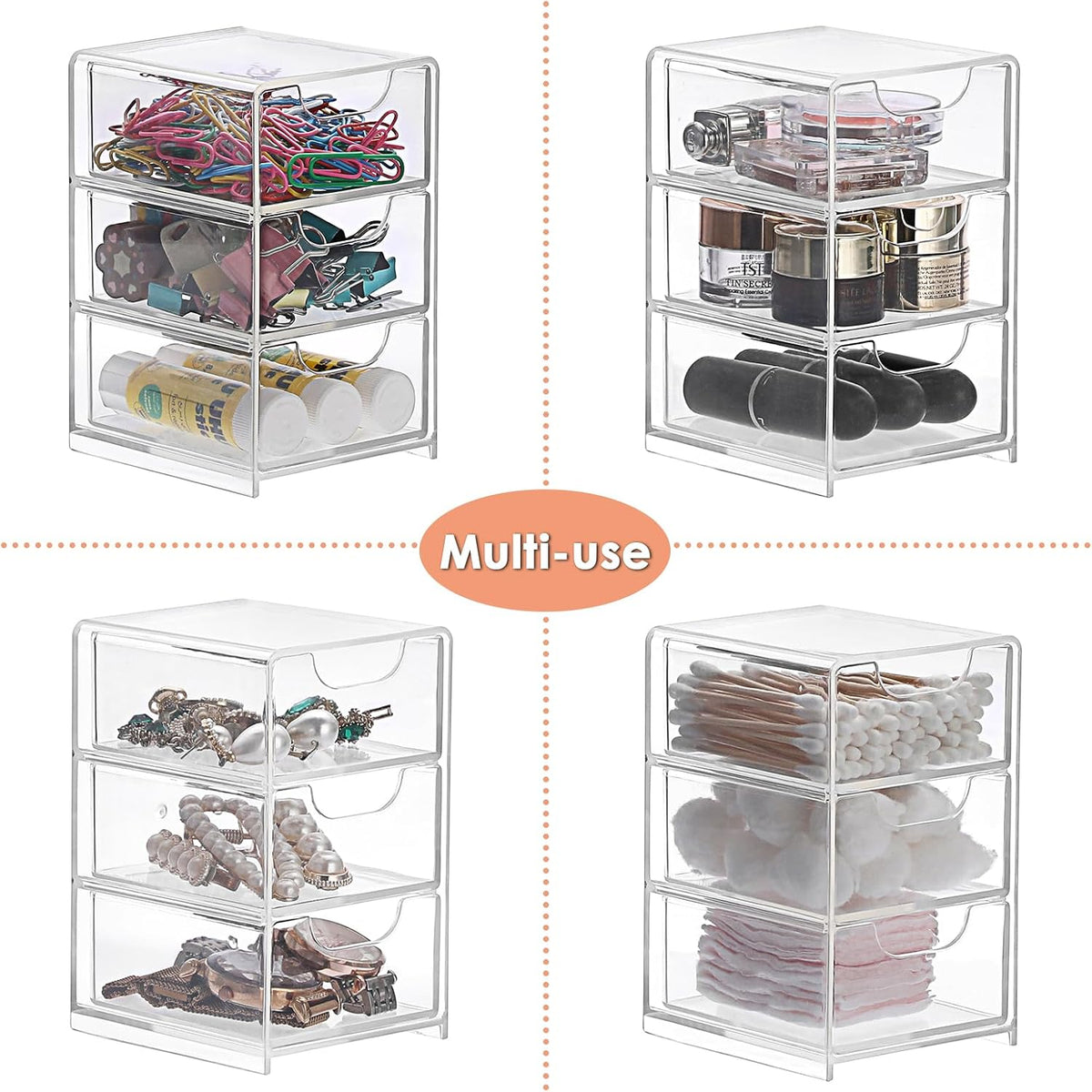 1 Pack Small Acrylic Storage Organizer with Drawers, 3-Layer